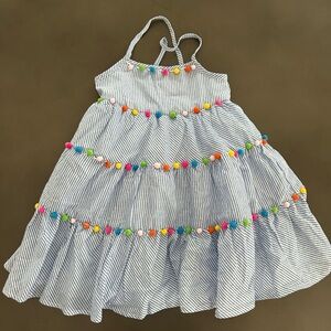 Tommy Bahama Blue Striped Dress with Colorful Pom Poms